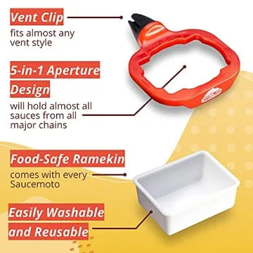 Saucemoto Dip Clip | An in-car sauce holder for ketchup and dipping sauces. As seen on Shark Tank (2 Pack, Red)