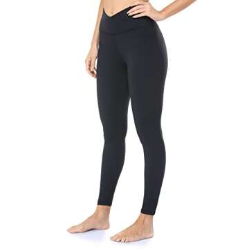 Colorfulkoala Women's Cross Waist Leggings with Pockets Full Length Yoga Pants (M, Black)