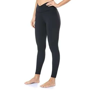 Colorfulkoala Women's Cross Waist Leggings with Pockets Full Length Yoga Pants (M, Black)