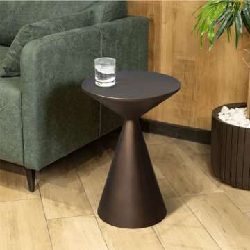 COVLON Small Drink Table, Round Martini Table, Drum End Table Side Table, Metal Accent Table,for Small Space Living Room, Bedroom, Brown