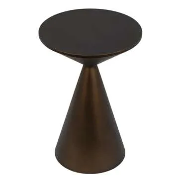 COVLON Small Drink Table, Round Martini Table, Drum End Table Side Table, Metal Accent Table,for Small Space Living Room, Bedroom, Brown