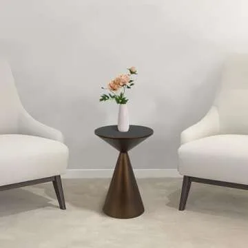 COVLON Small Drink Table, Round Martini Table, Drum End Table Side Table, Metal Accent Table,for Small Space Living Room, Bedroom, Brown