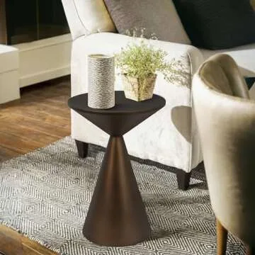 COVLON Small Drink Table, Round Martini Table, Drum End Table Side Table, Metal Accent Table,for Small Space Living Room, Bedroom, Brown