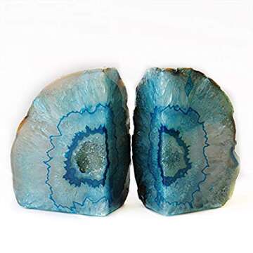 JIC Gem Teal Agate Bookends – Unique Decorative Bookends for Stylish Bookshelf Decor