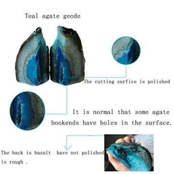 Unique Teal Agate Bookends for Home or Office Decor