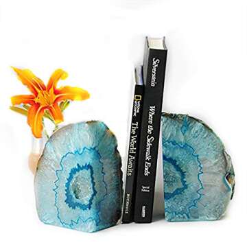 Unique Teal Agate Bookends for Home or Office Decor