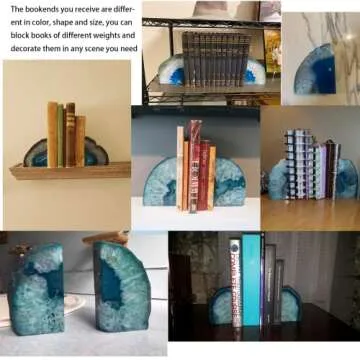 Unique Teal Agate Bookends for Home or Office Decor