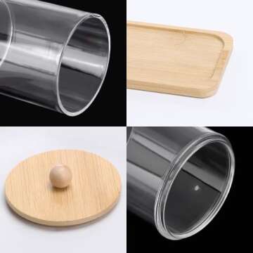 Tbestmax 10 Oz Cotton Swab/Ball/Pad Holder, Qtip Apothecary Jar, Clear Bathroom Containers Dispenser for Storage 3 Pack Wood Lids