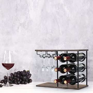 MOOACE Countertop Wine Rack for 6 Bottles & 4 Glasses