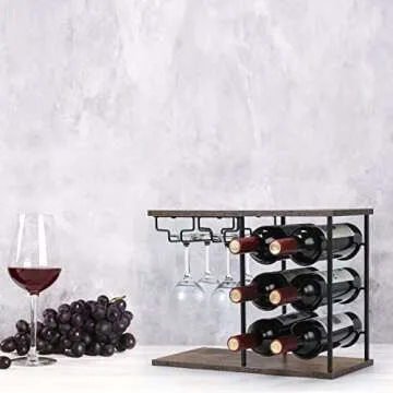 MOOACE Countertop Wine Rack for 6 Bottles & 4 Glasses