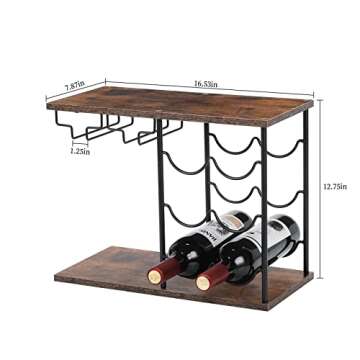 MOOACE Countertop Wine Rack for 6 Bottles & 4 Glasses