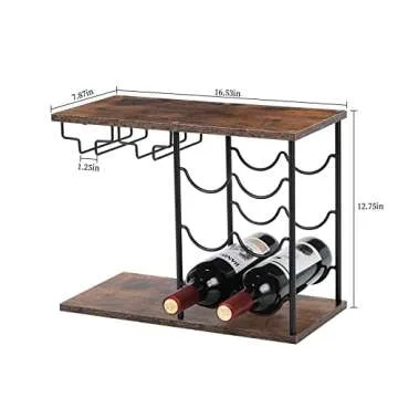 MOOACE Countertop Wine Rack for 6 Bottles & 4 Glasses
