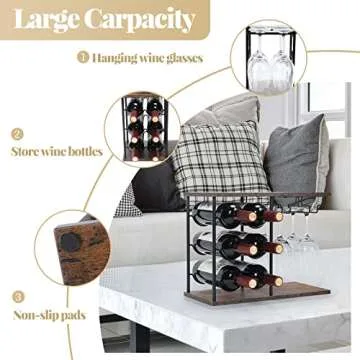 MOOACE Countertop Wine Rack for 6 Bottles & 4 Glasses