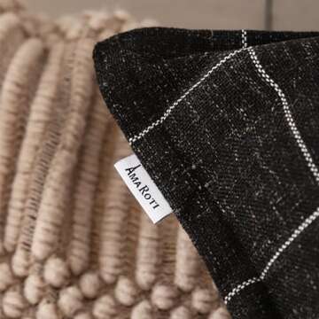 AMAROTI Black and White Plaid Boho Farmhouse Linen Throw Pillow Covers Set of 2, 12x20 inches, Black