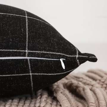 AMAROTI Black and White Plaid Boho Farmhouse Linen Throw Pillow Covers Set of 2, 12x20 inches, Black