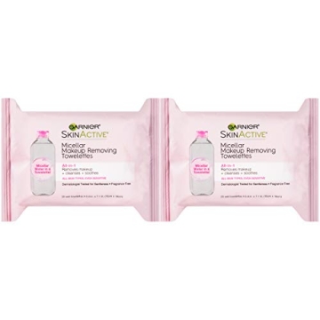 Garnier Micellar Facial Cleanser & Makeup Remover Wipes, Gentle for All Skin Types (25 Wipes), 2 Cou...