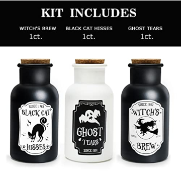 Set of 3 Apothecary Potion Bottles for Halloween Decor