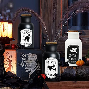 Set of 3 Apothecary Potion Bottles for Halloween Decor