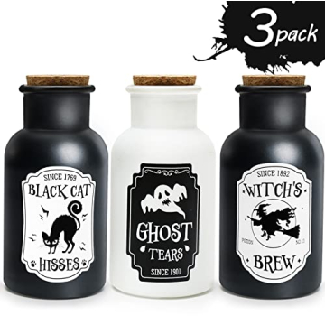 Set of 3 Apothecary Potion Bottles for Halloween Decor