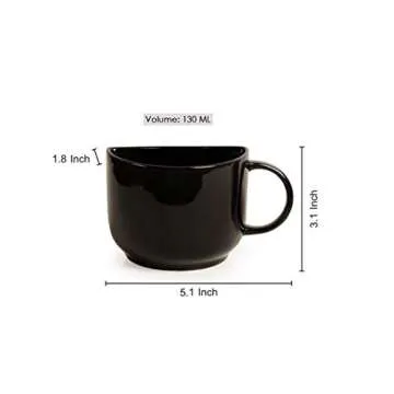 ExclusiveLane Half Ceramic Tea Cups | Black, 130ml | Set of 2 | Handmade Studio Pottery Tea Glasses for Tea Party | Coffee Mugs for Hot or Cold Beverages | Microwave Safe | Ideal Housewarming Gift