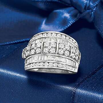 Ross-Simons 2.00 ct. t.w. Baguette and Round Diamond Multi-Row Ring in Sterling Silver. Size 8
