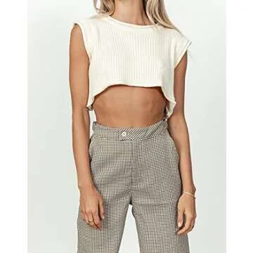 Halter Neck Crop Cami Top Knitted Printed Tank Tops Tee Y2k Sleeveless Strappy Summer Shirts Streetwear(White Cream,S)