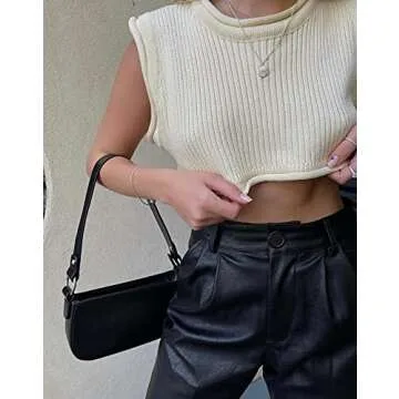 Halter Neck Crop Cami Top Knitted Printed Tank Tops Tee Y2k Sleeveless Strappy Summer Shirts Streetwear(White Cream,S)