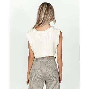 Halter Neck Crop Cami Top Knitted Printed Tank Tops Tee Y2k Sleeveless Strappy Summer Shirts Streetwear(White Cream,S)