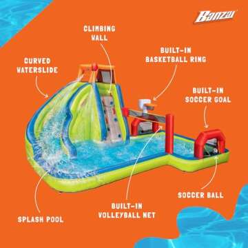 Banzai Aqua Sports Splash Pad Water Park Outdoor Inflatable Waterslide with Climbing Wall and Activi...