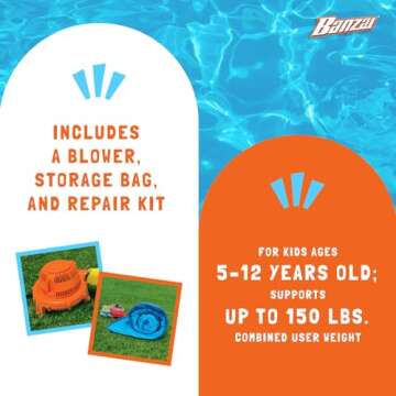 Banzai Aqua Sports Splash Pad Water Park Outdoor Inflatable Waterslide with Climbing Wall and Activities