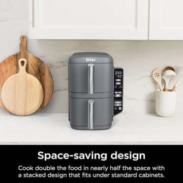 Ninja SL400 DoubleStack XL 2-Basket Air Fryer, Cooks 4 Foods at Once, Compact Design, 10 QT, 4-in-1, Smart Finish & Match Cook, Air Fry, Broil, Bake, Easy Meals, Easy Clean, Grey (Renewed)