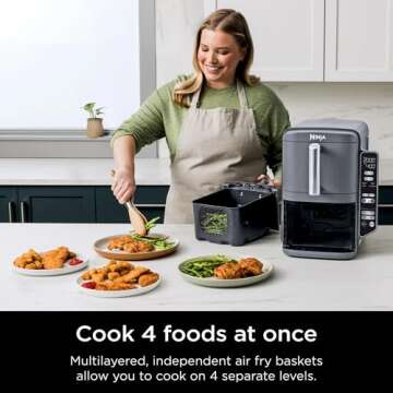 Ninja SL400 DoubleStack XL 2-Basket Air Fryer, Cooks 4 Foods at Once, Compact Design, 10 QT, 4-in-1, Smart Finish & Match Cook, Air Fry, Broil, Bake, Easy Meals, Easy Clean, Grey (Renewed)