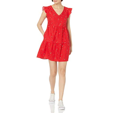 Goodthreads Women's Flutter-Sleeve Peasant Dress in Red - Stylish Comfort