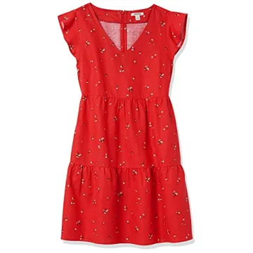 Goodthreads Women's Flutter-Sleeve Peasant Dress in Red - Stylish Comfort