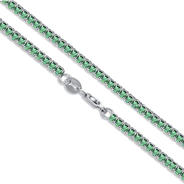 Dralox Sterling Silver 3mm Created Emerald Tennis Necklace Choker Tennis Chain Necklace Jewelry Gift...