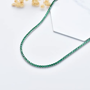 Dralox Sterling Silver 3mm Created Emerald Tennis Necklace Choker Tennis Chain Necklace Jewelry Gifts for Women 14"