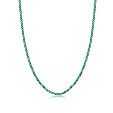 Dralox Sterling Silver 3mm Created Emerald Tennis Necklace Choker Tennis Chain Necklace Jewelry Gifts for Women 14"