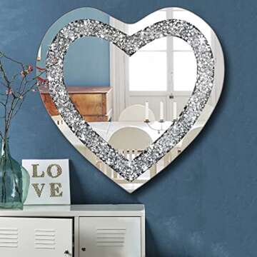DMDFIRST Crystal Crush Diamond Heart Shaped Silver Mirror for Wall Decoration 24x24x1 inch Wall Hang...