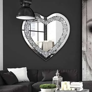 DMDFIRST Crystal Crush Diamond Heart Shaped Silver Mirror for Wall Decoration 24x24x1 inch Wall Hang Frameless Mirror Acrylic Diamond Décor.