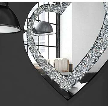 DMDFIRST Crystal Crush Diamond Heart Shaped Silver Mirror for Wall Decoration 24x24x1 inch Wall Hang Frameless Mirror Acrylic Diamond Décor.