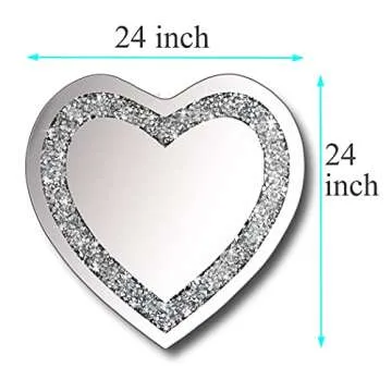 DMDFIRST Crystal Crush Diamond Heart Shaped Silver Mirror for Wall Decoration 24x24x1 inch Wall Hang Frameless Mirror Acrylic Diamond Décor.