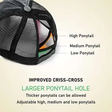Criss Cross Ponytail Baseball Cap for Women Trucker Hats Mesh Adjustable High Messy Bun Ponycap Washed Distressed Dad Hat (Black, One Size)
