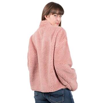 BROOKLYN ATHLETICS Women's Sherpa Fleece Sweatshirt Mock Turtleneck Pullover, Pink, Medium