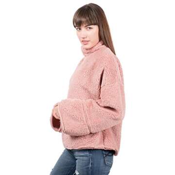 BROOKLYN ATHLETICS Women's Sherpa Fleece Sweatshirt Mock Turtleneck Pullover, Pink, Medium