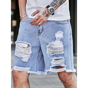 Stylish High Waisted Distressed Denim Shorts for Men