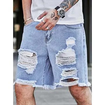 Stylish High Waisted Distressed Denim Shorts for Men