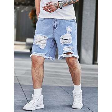 Stylish High Waisted Distressed Denim Shorts for Men