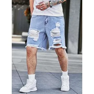 Stylish High Waisted Distressed Denim Shorts for Men