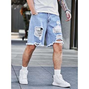 Stylish High Waisted Distressed Denim Shorts for Men