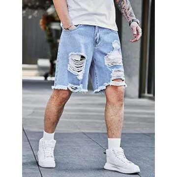 Stylish High Waisted Distressed Denim Shorts for Men